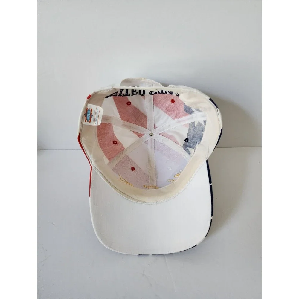 Vintage USA United States Stars Snapback Hat Nissin Cap Adjustable, White Red